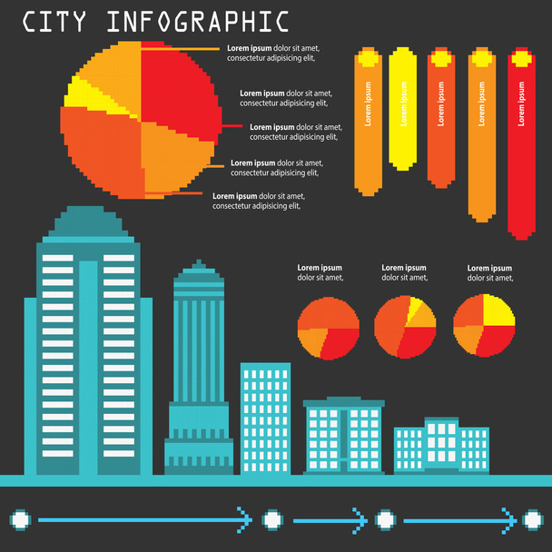 Pixel city info graphic set. - Vecteur, image