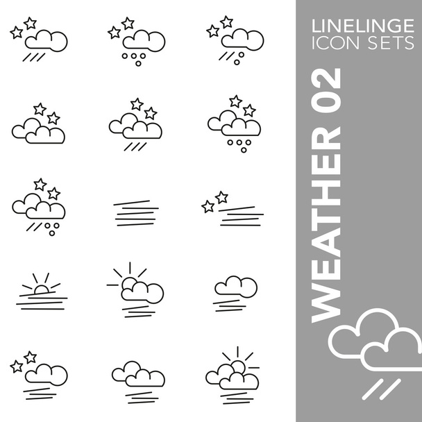 Ícone de curso premium conjunto de tempo, previsão do tempo, nuvens, sol, tempestade, natureza e chuva 02. Linelinge, coleção de símbolos esboço moderno
 - Vetor, Imagem