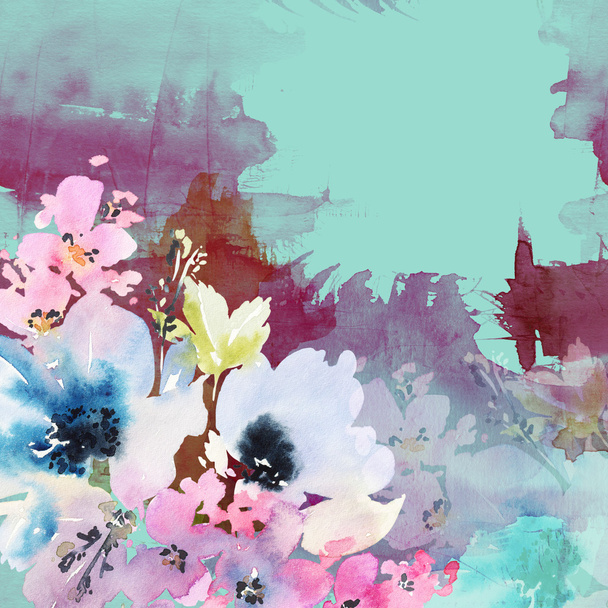 Creative card with watercolor flowers - Zdjęcie, obraz