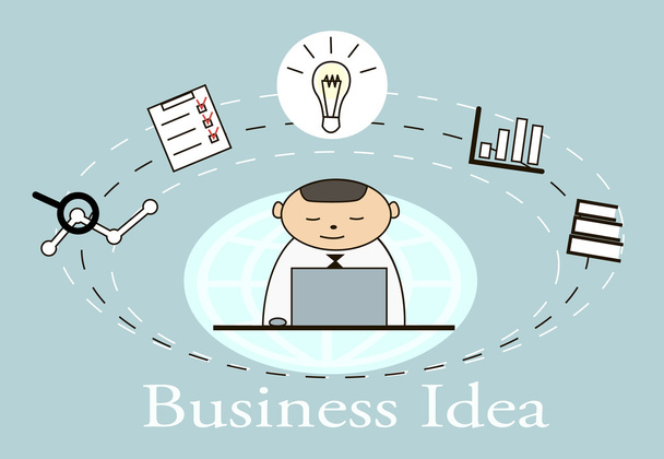 Business concept businessman in front of a laptop got the idea. Vector illustration. - Vecteur, image