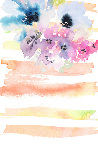 Creative card with watercolor flowers - Fotoğraf, Görsel
