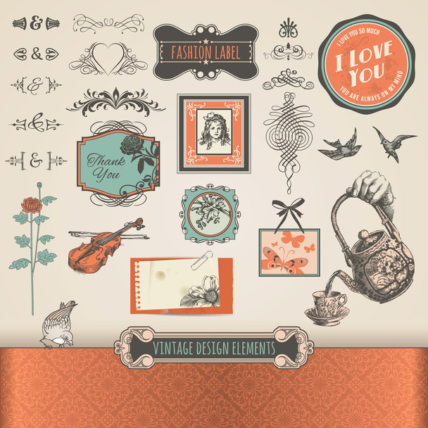 Vintage elements and labels - Vector, Image