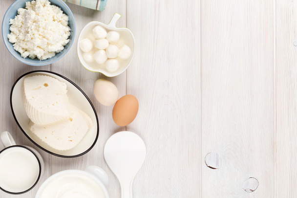 Sour cream, milk, cheese, eggs  - Фото, зображення