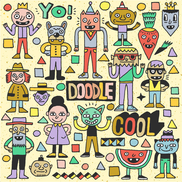 Funny Wacky Doodle Characters - Vector, Image