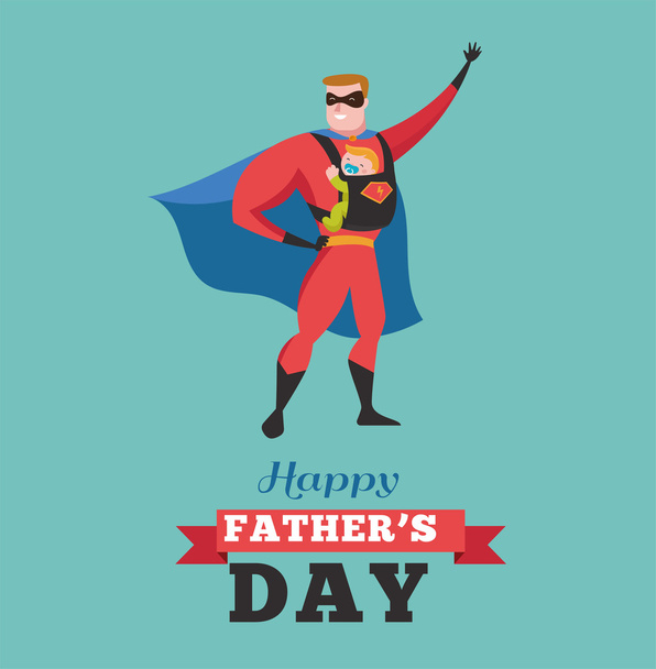 Визитная карточка счастливых отцов - суперпапа с ребенком
 - Вектор,изображение