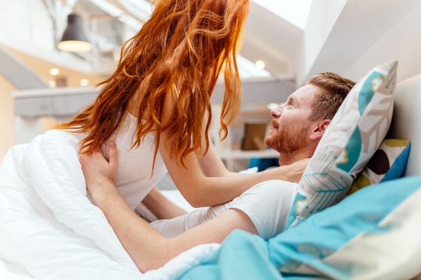 Beautiful couple romance in bed - Zdjęcie, obraz