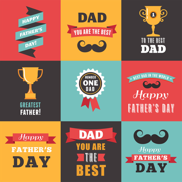 Boldog Apák napja üdvözlőlapok beállítása - Vektor, kép