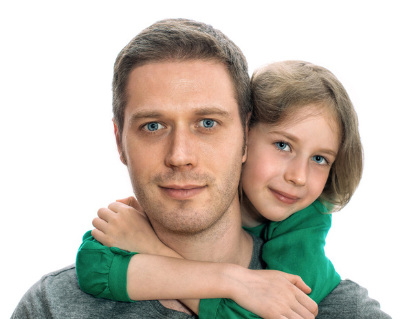 Father and daughter portrait isolated on white. - Valokuva, kuva