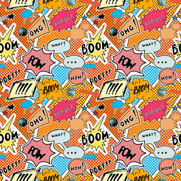 Seamless pattern background with handdrawn comic book speech bubbles, vector illustration - Διάνυσμα, εικόνα