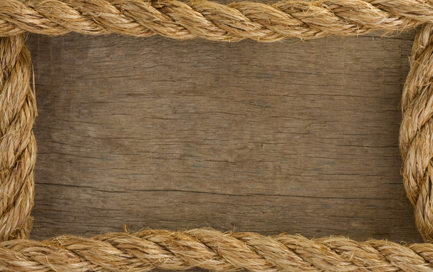 schip touw en oude hout achtergrond - Foto, afbeelding