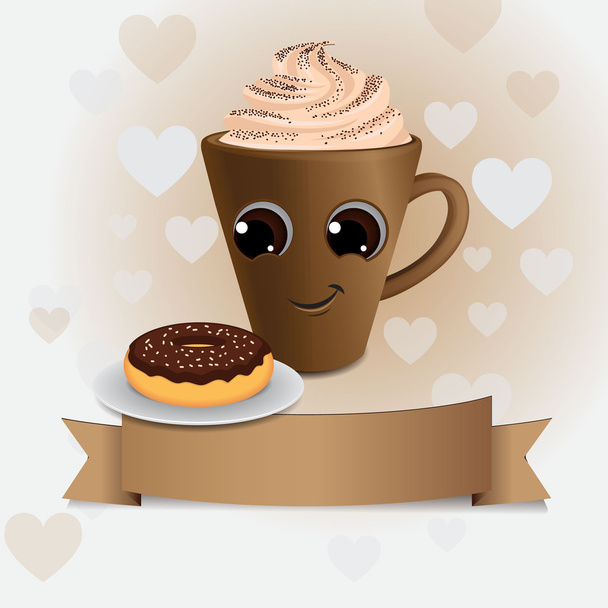 cup of coffee with donut - Vector, Image