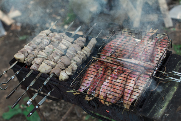 meat and fish on grill - Foto, Imagen