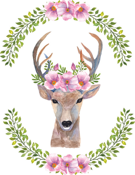 Clipart de ciervo floral acuarela
 - Vector, Imagen
