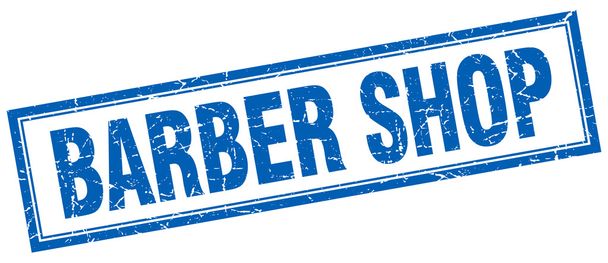 barber shop blue grunge square stamp on white - Вектор,изображение