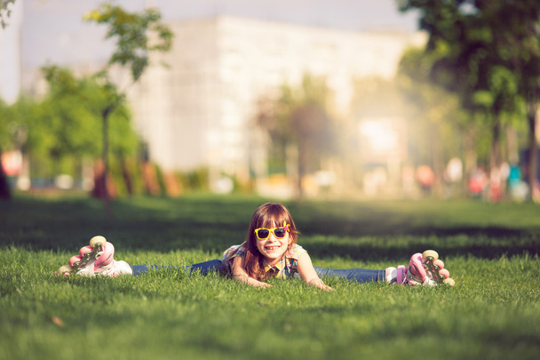 girl on grass in the park. - Фото, зображення