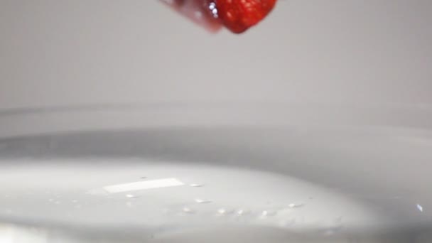 Hand pull strawberry from water - Video