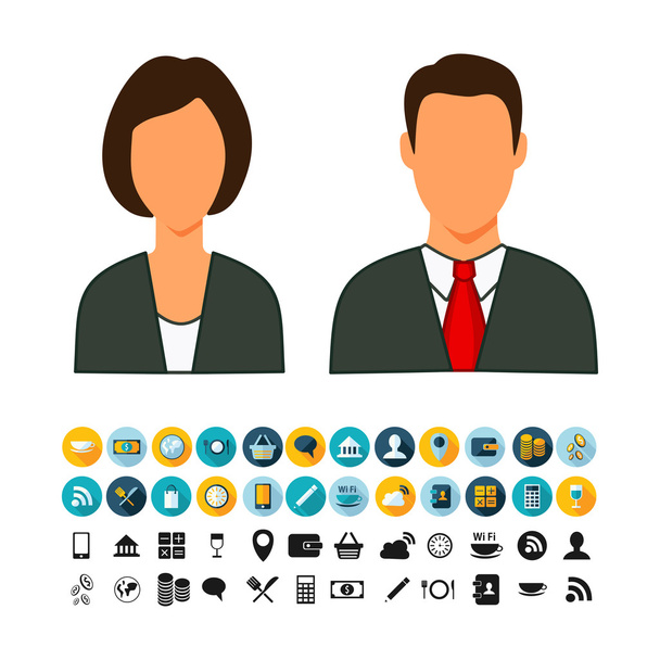 Közgazdász férfi és nő készlet ikonok téma Eladó lakás - Vektor, kép