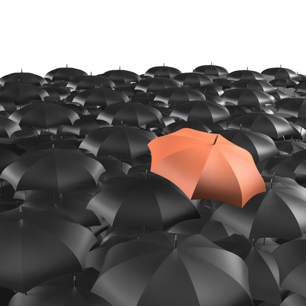 Background of umbrellas with a single orange umbrella - Photo, Image
