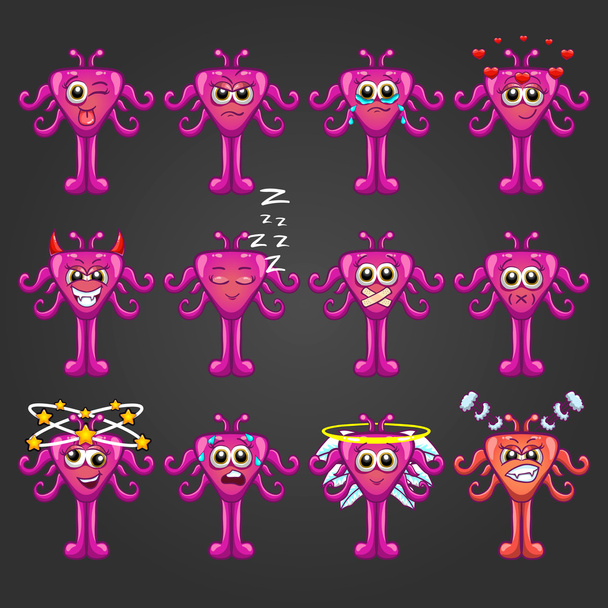 Set of cute cartoon monsters with different emotions - 6 - Vector, imagen