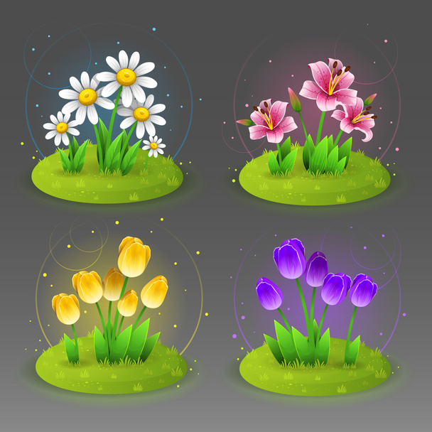 grüner Rasen mit Blumen 2 - Vektor, Bild