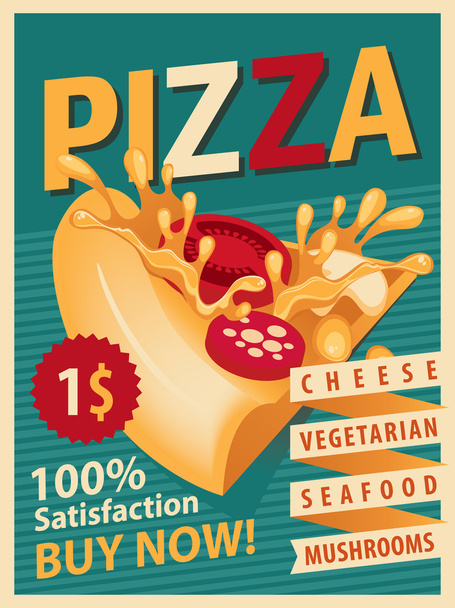 Retro banner with slice of pizza - Вектор,изображение