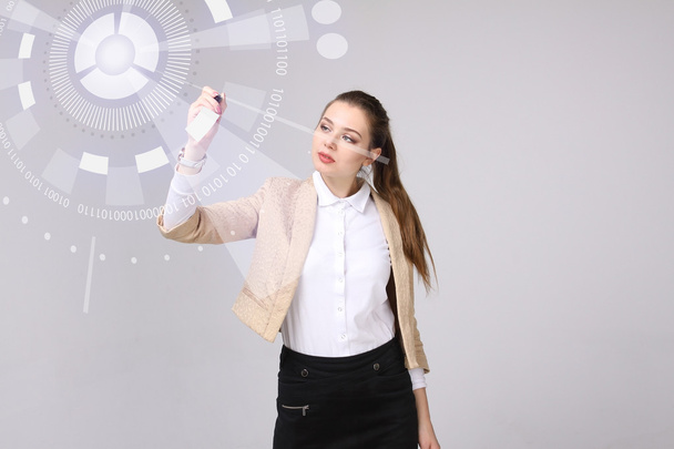 Future technology. Woman working with futuristic interface - Zdjęcie, obraz