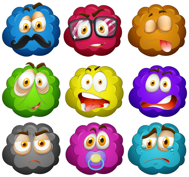 Expresiones faciales en bolas esponjosas
 - Vector, imagen