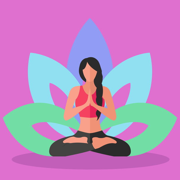 Frau macht Yoga Lotusposition, Konzept des inneren Friedensvektors - Vektor, Bild