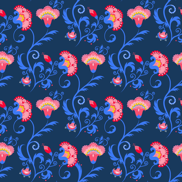 Seamless indian tribal vector pattern with oriental flowers - Wektor, obraz