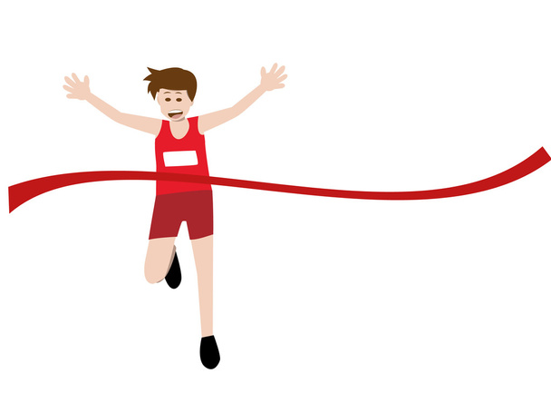 a runner athlete running and celebrates at finish line - Vector, Image