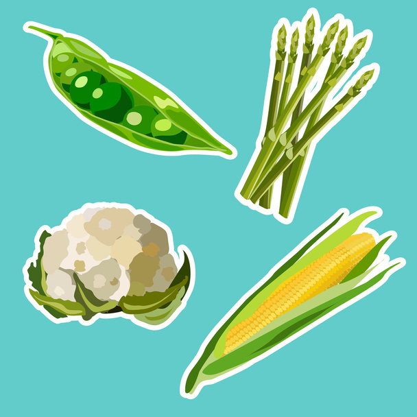 Vector set of flat cartoon vegetables stickers. - Vector, Image