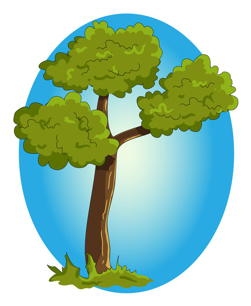 Cartoon green tree on blue background.  - Vector, Image