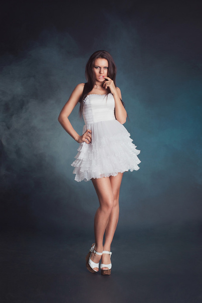 Sexy young beauty woman in white dress - Zdjęcie, obraz