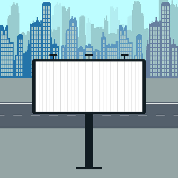 Blank billboard on city silhouette background. - Vector, Image