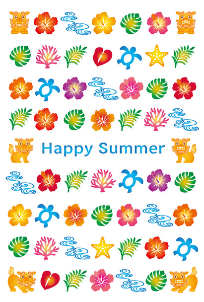 summer greeting card with Japanese Bingata icons. - Vector, afbeelding