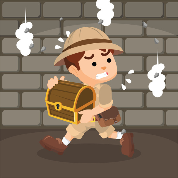 Boy explorer run after taking the treasure - Vettoriali, immagini