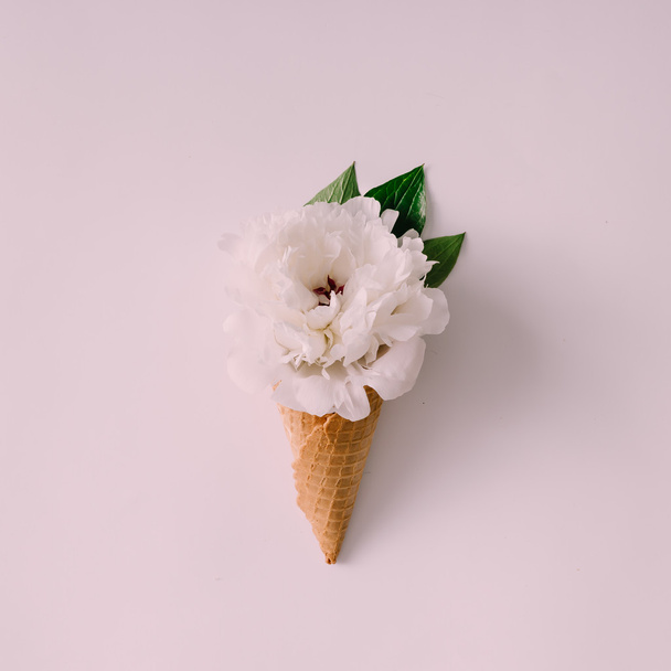 Παγωτό χωνάκι με λευκό λουλούδι  - Φωτογραφία, εικόνα