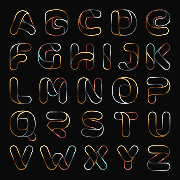 Golden one line letters set. - Vector, Image