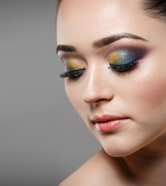 Close up portrait of beautiful young woman face. Makeup concept. - Photo, Image