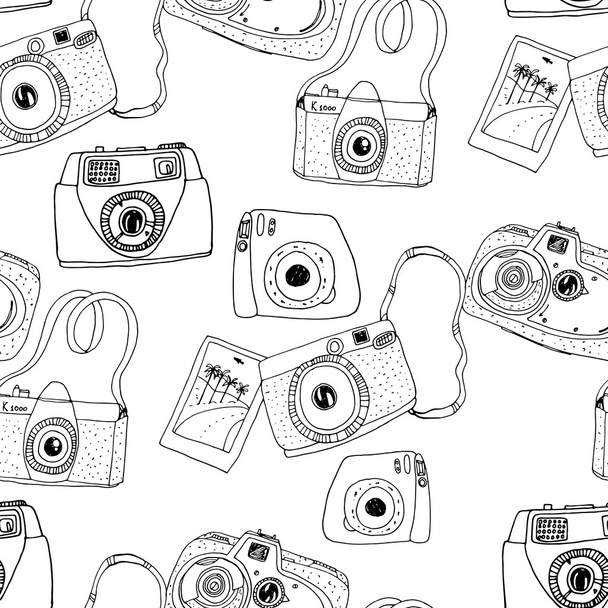 Cute hand drawn old and new cameras - Vector, Image