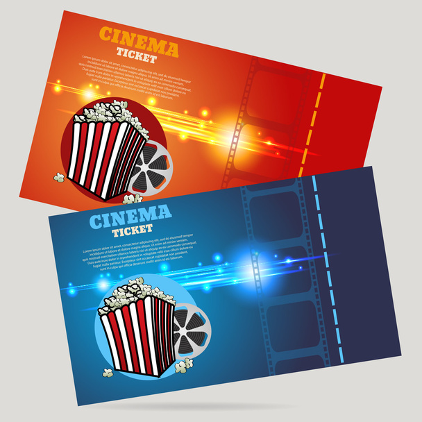 Cinema concept poster template with popcorn bowl film strip  tic - Vektör, Görsel