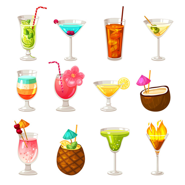 Club Cocktails Icons Set - Vector, Image