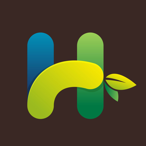 Logo písmeno H se zelenými listy. - Vektor, obrázek
