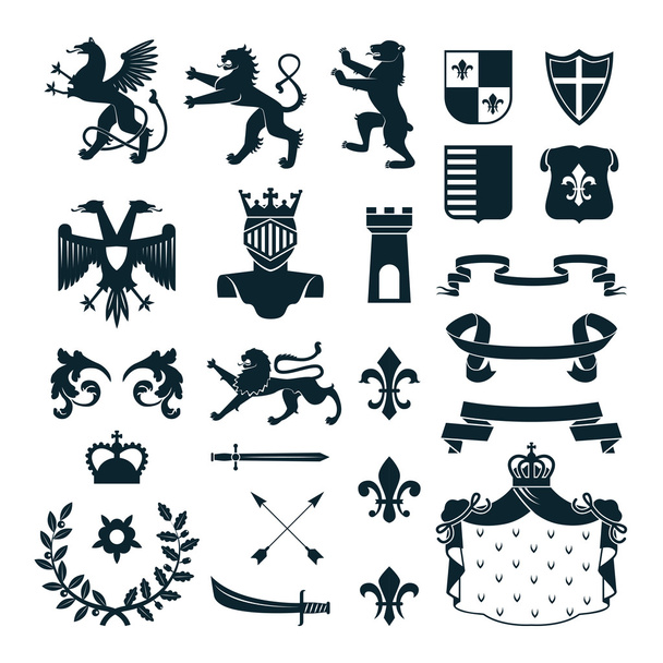 Heraldic Symbols Emblems Collection Black  - Vector, Image