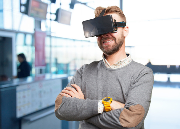 blond man with virtual glasses - Foto, Imagem