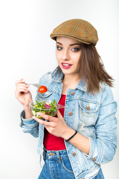 Woman eating healthy salad - Photo, Image