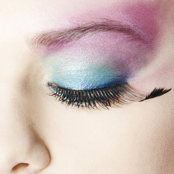 eye with pink and blue eyeshadows - Photo, Image