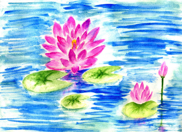Lotus λιμνούλα ακουαρέλα - Φωτογραφία, εικόνα