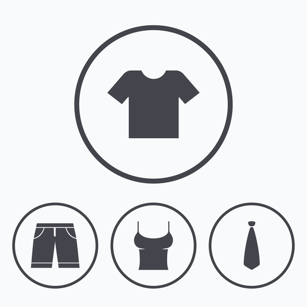 Clothes signs. T-shirt and pants with shorts. - Vetor, Imagem