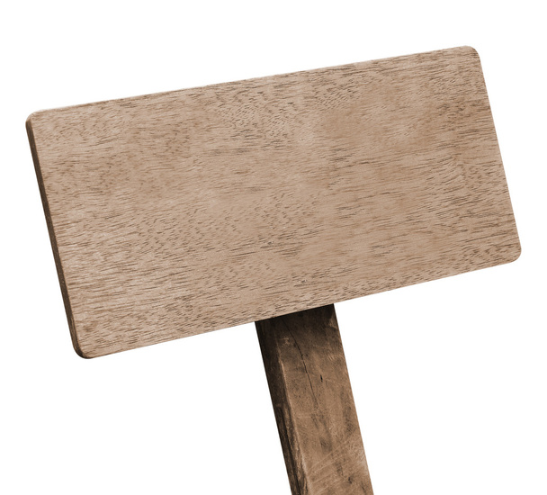 Letrero de madera marrón sobre fondo blanco
 - Foto, imagen